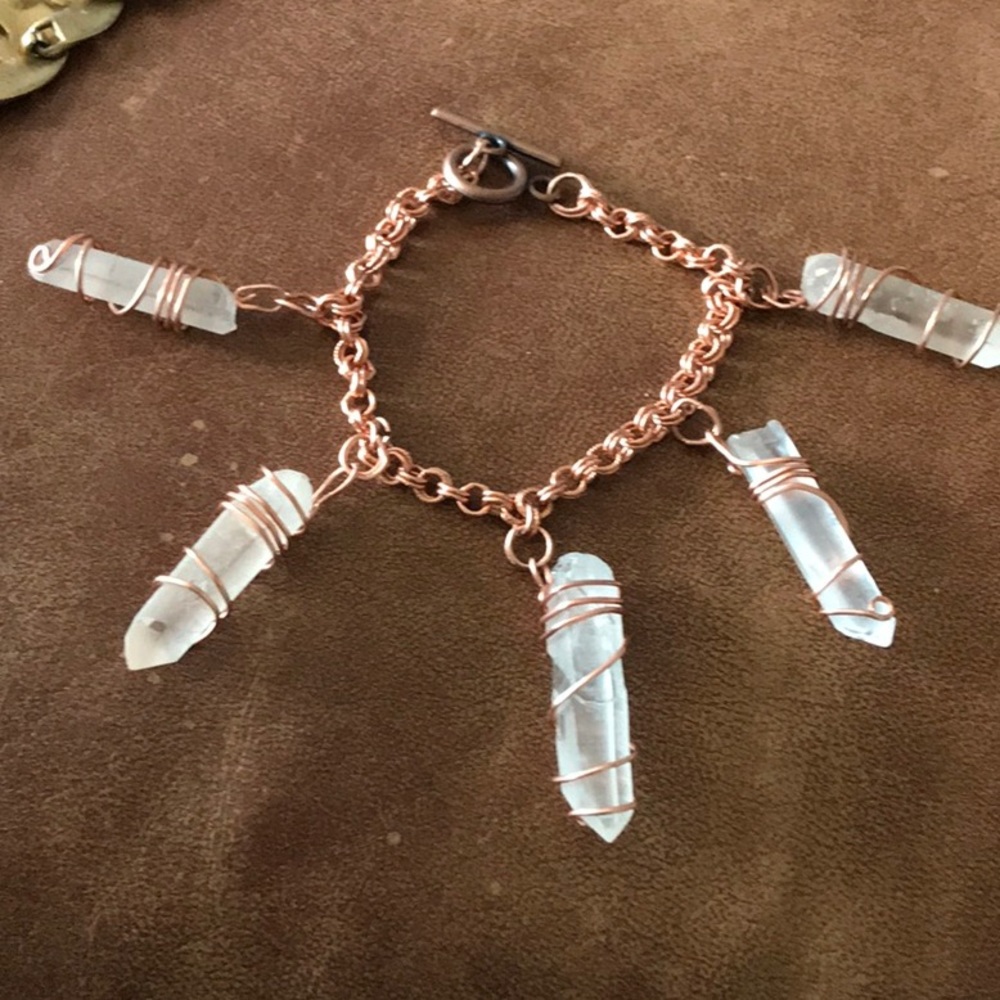 Quartz Points on Copper Bracelet